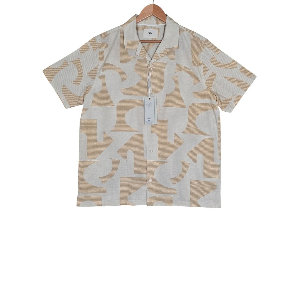 NWT Folk Men's Bays Yellow Seersucker Abstract Print Shirt XL